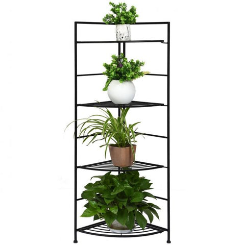 Patio 4 Tier Steel Frame Plant Stand with Foldable Design in Black
