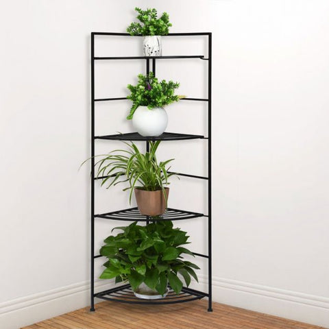 Patio 4 Tier Steel Frame Plant Stand with Foldable Design in Black