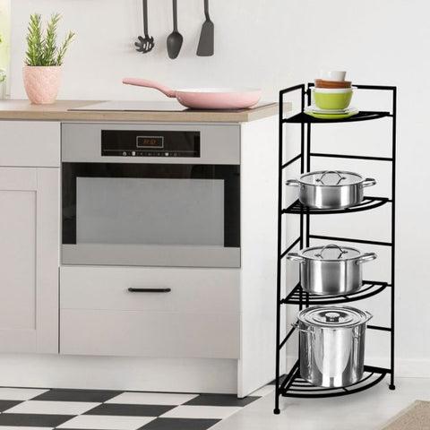Patio 4 Tier Steel Frame Plant Stand with Foldable Design in Black