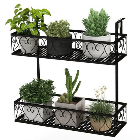 Multi-Level Metal Plant Stand Holder with Hooks in Black
