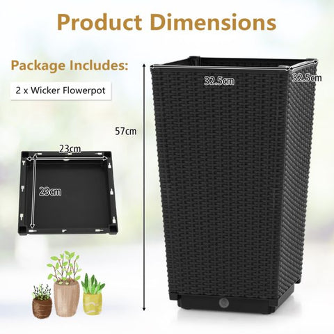 Patio Rattan Flower Planter Set with Self-Watering Function