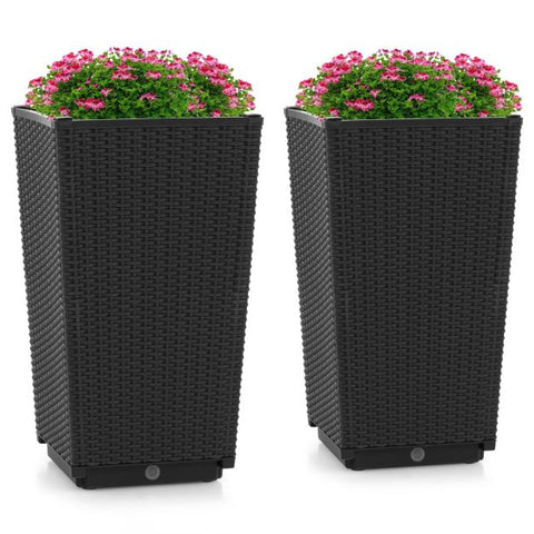 Patio Rattan Flower Planter Set with Self-Watering Function