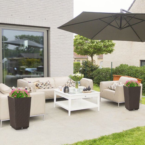 Patio Rattan Flower Planter Set with Self-Watering Function