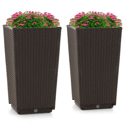 Patio Rattan Flower Planter Set with Self-Watering Function