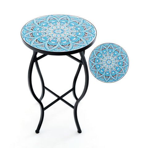 Patio Round End Table with Mult-Functional Design and Ceramic Tile Top