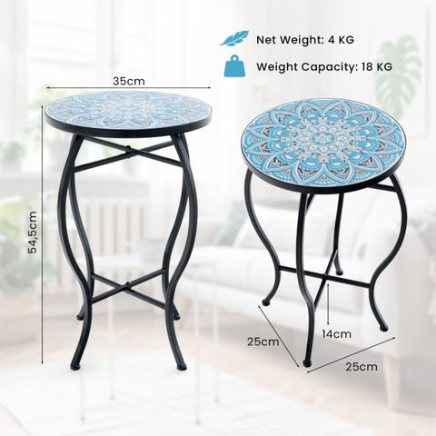 Patio Round End Table with Mult-Functional Design and Ceramic Tile Top