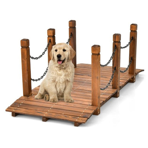 Fir Wood Garden Bridge with Chains in Brown