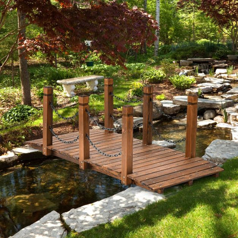 Fir Wood Garden Bridge with Chains in Brown