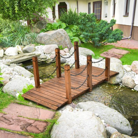 Fir Wood Garden Bridge with Chains in Brown