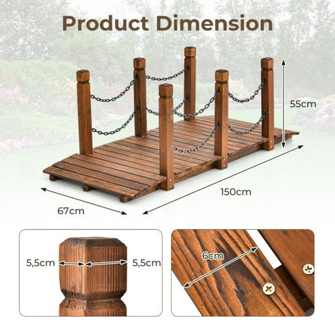 Fir Wood Garden Bridge with Chains in Brown