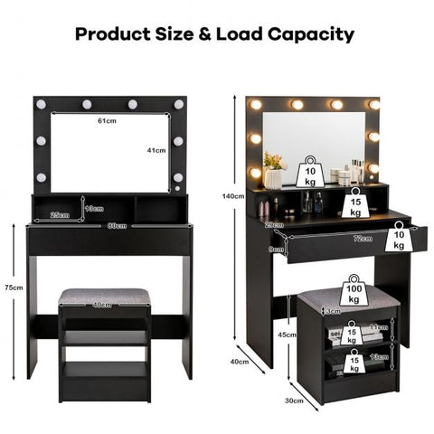 Studio Style Dressing Table with Large Mirror and Stool