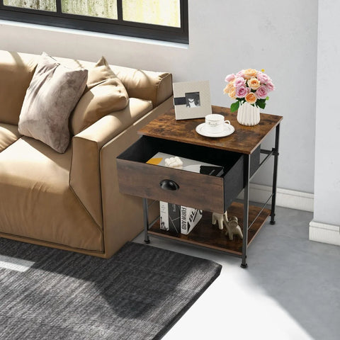 Stylish 2 Tier Side Table with Ample Storage and Elegant Industrial Design