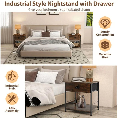 Stylish 2 Tier Side Table with Ample Storage and Elegant Industrial Design