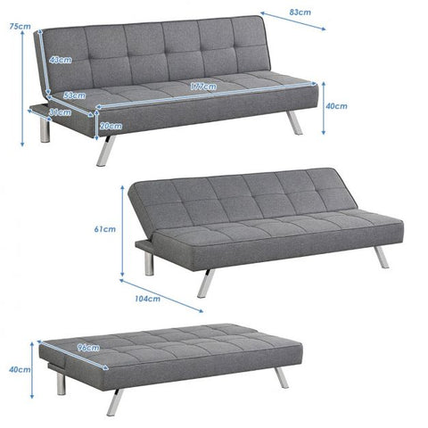 Classic Sofa Bed with Adjustable Backrest in Grey