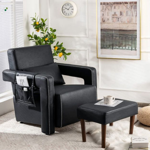 Signature Armchair with Extended Armrest and Footstool