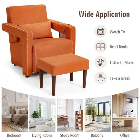 Signature Armchair with Extended Armrest and Footstool