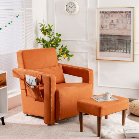 Signature Armchair with Extended Armrest and Footstool