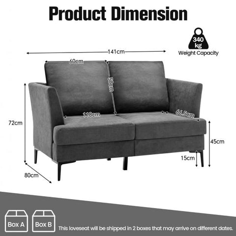 Modern Contemporary 2 Seater Sofa with 141cm Length in Dark Grey