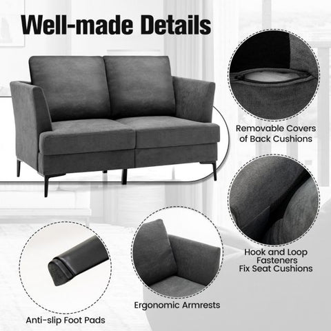 Modern Contemporary 2 Seater Sofa with 141cm Length in Dark Grey