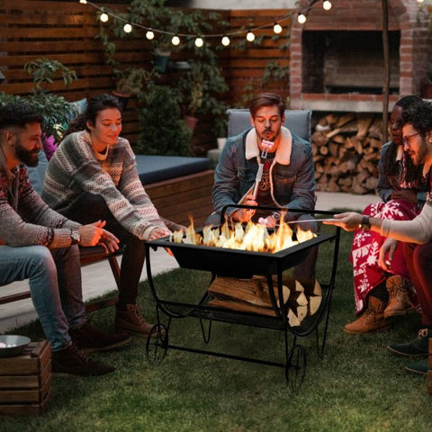 Rolling Outdoor Fire Pit with Firewood Rack