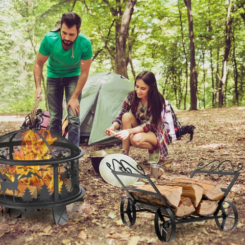 Robust Metal Firewood Rack with Wheels