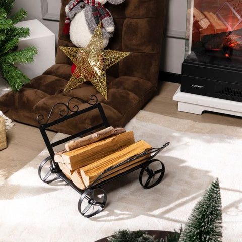 Robust Metal Firewood Rack with Wheels