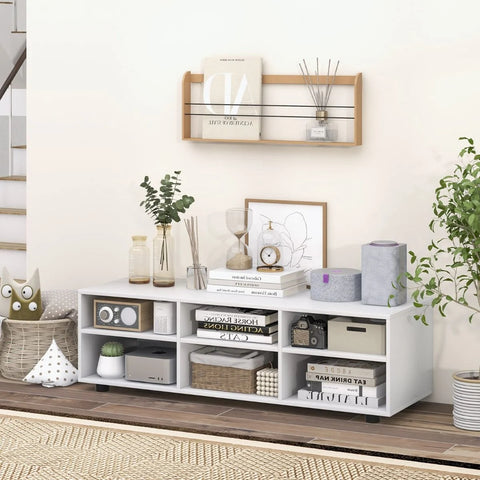 Sleek and Modern TV Console Table with Cable Holes and Adjustable Shelves
