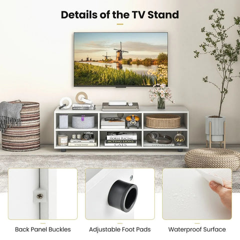 Sleek and Modern TV Console Table with Cable Holes and Adjustable Shelves