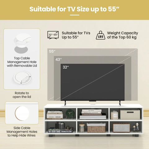 Sleek and Modern TV Console Table with Cable Holes and Adjustable Shelves