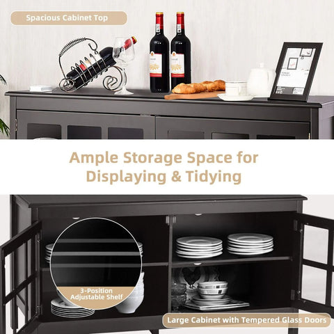 Modern Contemporary TV Stand with Adjustable Shelves and Tempered Glass Doors