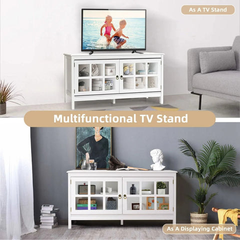 Modern Contemporary TV Stand with Adjustable Shelves and Tempered Glass Doors