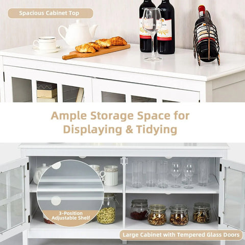 Modern Contemporary TV Stand with Adjustable Shelves and Tempered Glass Doors