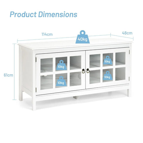 Modern Contemporary TV Stand with Adjustable Shelves and Tempered Glass Doors