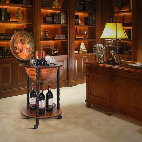 Vintage Inspired Globe Wine Holder with Beautiful Patterns and Wheels