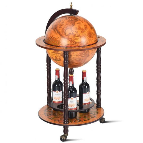 Vintage Inspired Globe Wine Holder with Beautiful Patterns and Wheels