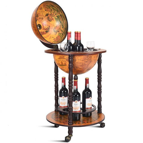 Vintage Inspired Globe Wine Holder with Beautiful Patterns and Wheels