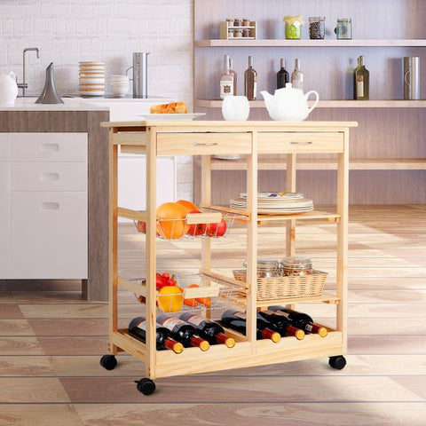 Sturdy and Simple Mobile Storage Cart with Tile Countertop and Multiple Storage Shelves