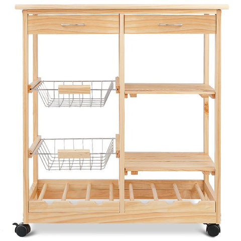 Sturdy and Simple Mobile Storage Cart with Tile Countertop and Multiple Storage Shelves