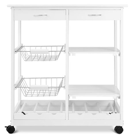Sturdy and Simple Mobile Storage Cart with Tile Countertop and Multiple Storage Shelves