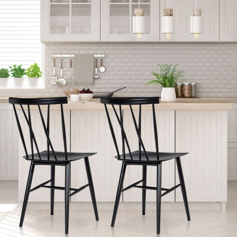 Set of 2 Steel Dining Chairs with Ergonomic Support