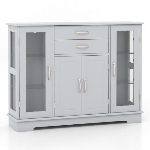 Modern and Minimalistic Buffet Sideboard with Moveable Shelves and Glass Doors