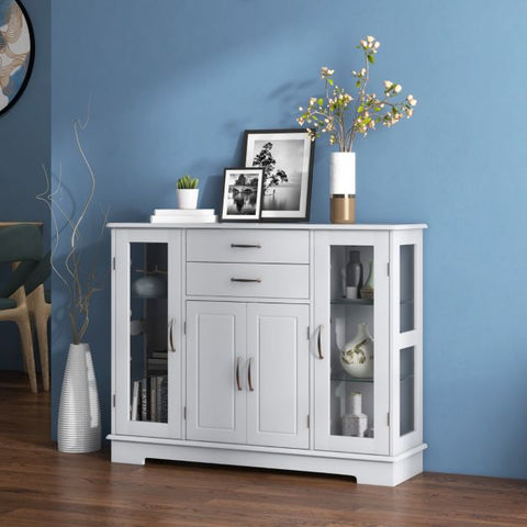 Modern and Minimalistic Buffet Sideboard with Moveable Shelves and Glass Doors