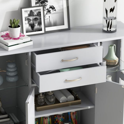 Modern and Minimalistic Buffet Sideboard with Moveable Shelves and Glass Doors