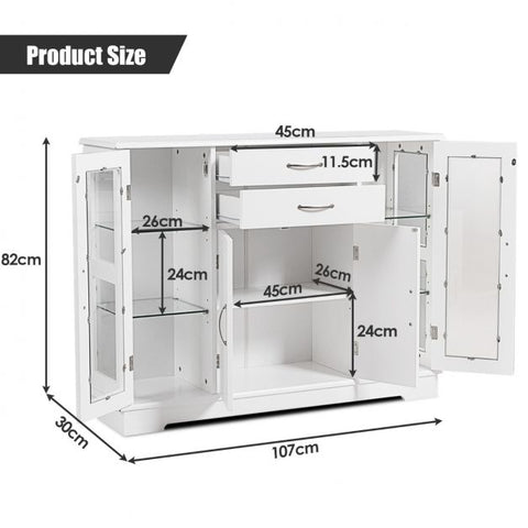 Modern and Minimalistic Buffet Sideboard with Moveable Shelves and Glass Doors