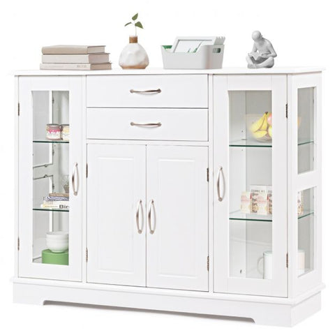 Modern and Minimalistic Buffet Sideboard with Moveable Shelves and Glass Doors