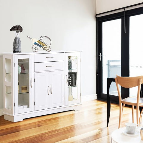 Modern and Minimalistic Buffet Sideboard with Moveable Shelves and Glass Doors