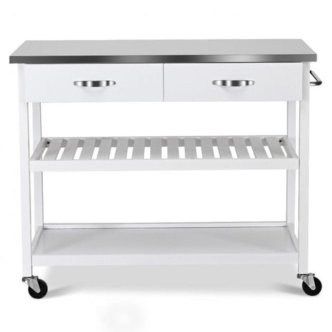 Classic and Spacious Kitchen Island Cart with Wheels and Drawers in White