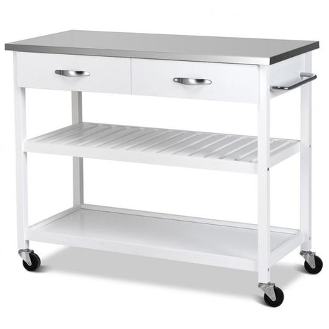 Classic and Spacious Kitchen Island Cart with Wheels and Drawers in White