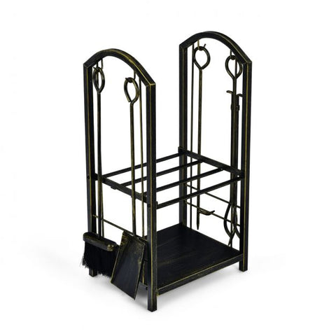 Firewood Log Rack with Integrated 4-Piece Fireplace Tools