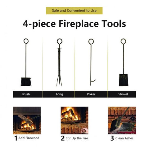 Firewood Log Rack with Integrated 4-Piece Fireplace Tools